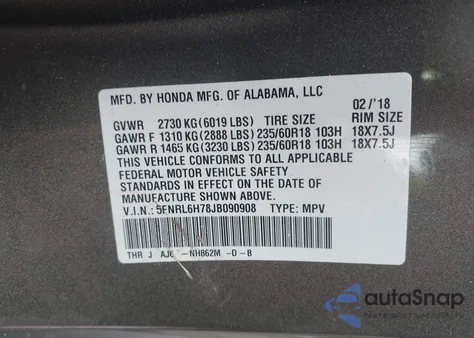 2018 Honda Odyssey Ex-L из США, поврежденный, VIN 5FNRL6H78JB090908